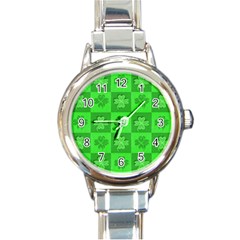 Fabric Shamrocks Clovers Round Italian Charm Watch by Simbadda