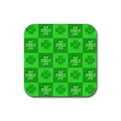 Fabric Shamrocks Clovers Rubber Coaster (square)  by Simbadda