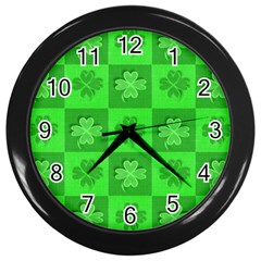 Fabric Shamrocks Clovers Wall Clocks (black) by Simbadda