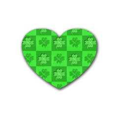 Fabric Shamrocks Clovers Rubber Coaster (heart)  by Simbadda