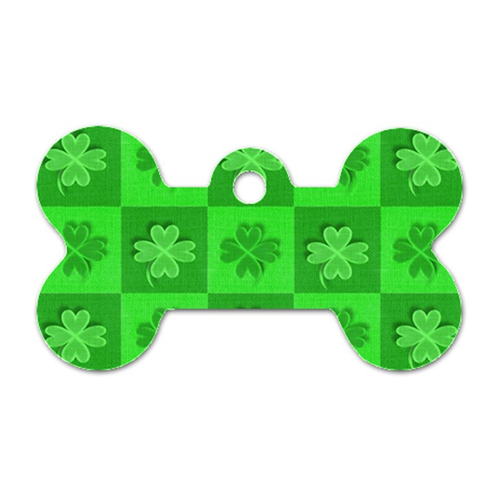 Fabric Shamrocks Clovers Dog Tag Bone (Two Sides)