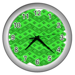 Shamrocks 3d Fabric 4 Leaf Clover Wall Clocks (silver)  by Simbadda