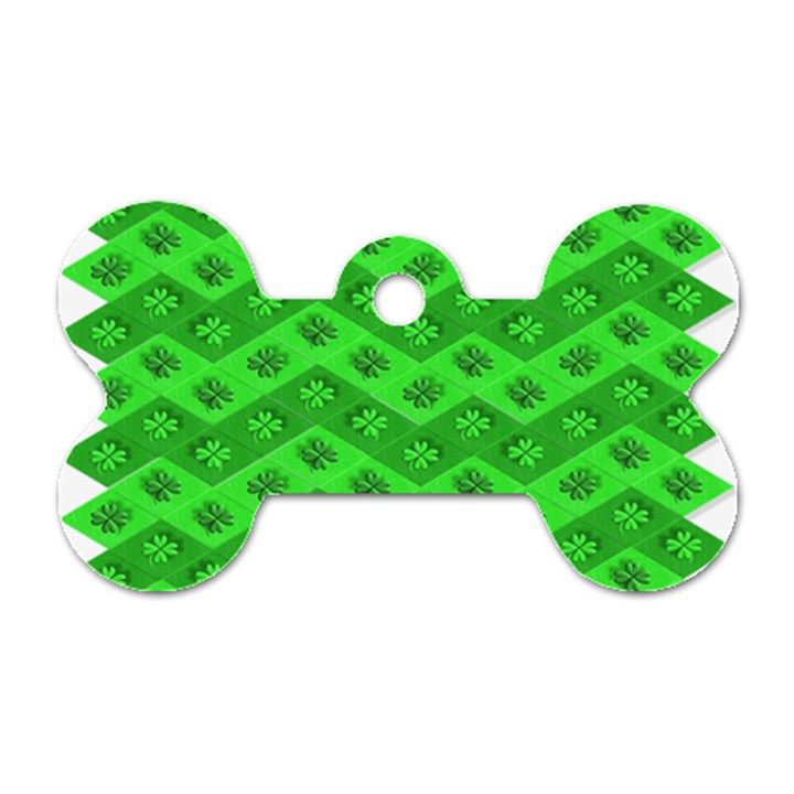 Shamrocks 3d Fabric 4 Leaf Clover Dog Tag Bone (Two Sides)