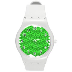 Shamrocks 3d Fabric 4 Leaf Clover Round Plastic Sport Watch (m) by Simbadda