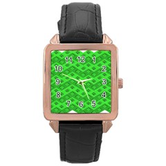 Shamrocks 3d Fabric 4 Leaf Clover Rose Gold Leather Watch  by Simbadda