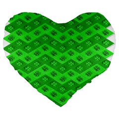 Shamrocks 3d Fabric 4 Leaf Clover Large 19  Premium Flano Heart Shape Cushions by Simbadda