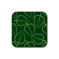 Vector Seamless Green Leaf Pattern Rubber Coaster (square)  by Simbadda