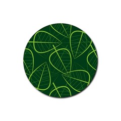 Vector Seamless Green Leaf Pattern Rubber Round Coaster (4 Pack)  by Simbadda