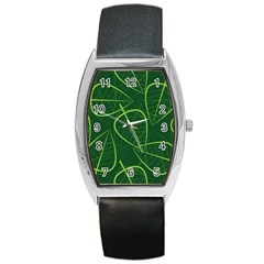 Vector Seamless Green Leaf Pattern Barrel Style Metal Watch by Simbadda