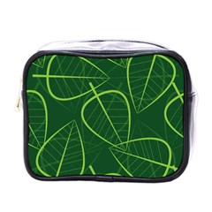 Vector Seamless Green Leaf Pattern Mini Toiletries Bags by Simbadda