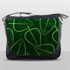 Vector Seamless Green Leaf Pattern Messenger Bags by Simbadda