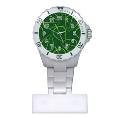 Vector Seamless Green Leaf Pattern Plastic Nurses Watch by Simbadda