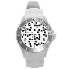 Black And White Pattern Round Plastic Sport Watch (l) by Simbadda