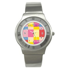 Colorful Squares Background Stainless Steel Watch by Simbadda