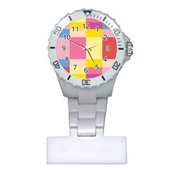 Colorful Squares Background Plastic Nurses Watch by Simbadda