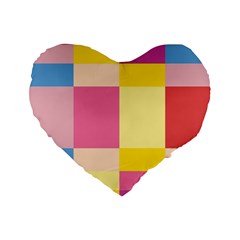 Colorful Squares Background Standard 16  Premium Flano Heart Shape Cushions by Simbadda