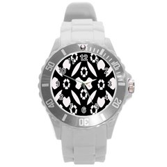 Abstract Background Pattern Round Plastic Sport Watch (l) by Simbadda