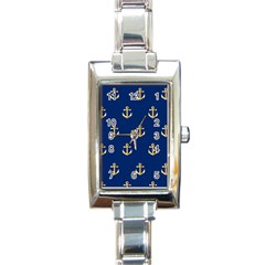 Gold Anchors On Blue Background Pattern Rectangle Italian Charm Watch by Simbadda