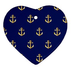 Gold Anchors On Blue Background Pattern Ornament (heart) by Simbadda