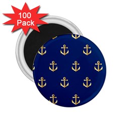 Gold Anchors On Blue Background Pattern 2 25  Magnets (100 Pack)  by Simbadda