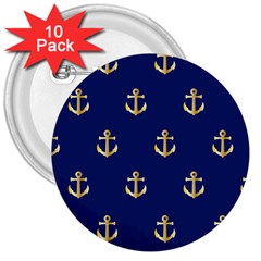 Gold Anchors On Blue Background Pattern 3  Buttons (10 Pack)  by Simbadda