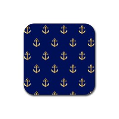 Gold Anchors On Blue Background Pattern Rubber Coaster (square)  by Simbadda