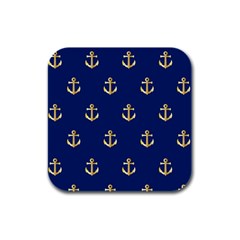 Gold Anchors On Blue Background Pattern Rubber Square Coaster (4 Pack)  by Simbadda