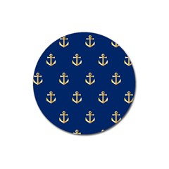 Gold Anchors On Blue Background Pattern Magnet 3  (round) by Simbadda