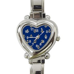 Gold Anchors On Blue Background Pattern Heart Italian Charm Watch by Simbadda