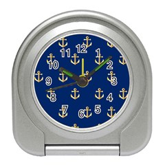 Gold Anchors On Blue Background Pattern Travel Alarm Clocks by Simbadda