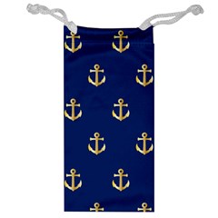 Gold Anchors On Blue Background Pattern Jewelry Bag by Simbadda