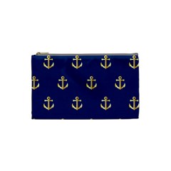 Gold Anchors On Blue Background Pattern Cosmetic Bag (small)  by Simbadda