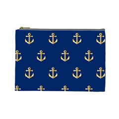 Gold Anchors On Blue Background Pattern Cosmetic Bag (large)  by Simbadda