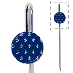 Gold Anchors On Blue Background Pattern Book Mark by Simbadda