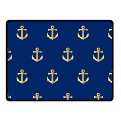 Gold Anchors On Blue Background Pattern Fleece Blanket (small) by Simbadda