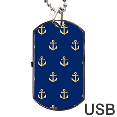 Gold Anchors On Blue Background Pattern Dog Tag Usb Flash (two Sides) by Simbadda