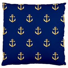 Gold Anchors On Blue Background Pattern Large Cushion Case (two Sides) by Simbadda