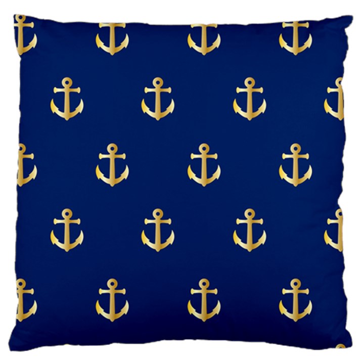 Gold Anchors On Blue Background Pattern Large Cushion Case (Two Sides)