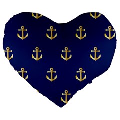 Gold Anchors On Blue Background Pattern Large 19  Premium Heart Shape Cushions by Simbadda