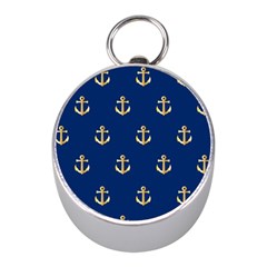 Gold Anchors On Blue Background Pattern Mini Silver Compasses by Simbadda