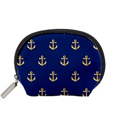 Gold Anchors On Blue Background Pattern Accessory Pouches (small)  by Simbadda