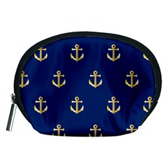 Gold Anchors On Blue Background Pattern Accessory Pouches (medium)  by Simbadda