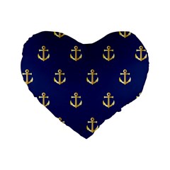 Gold Anchors On Blue Background Pattern Standard 16  Premium Flano Heart Shape Cushions by Simbadda