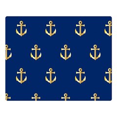 Gold Anchors On Blue Background Pattern Double Sided Flano Blanket (large)  by Simbadda