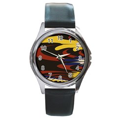 Peacock Abstract Fractal Round Metal Watch by Simbadda