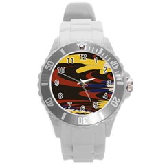 Peacock Abstract Fractal Round Plastic Sport Watch (l) by Simbadda