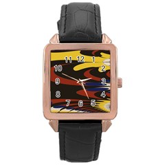 Peacock Abstract Fractal Rose Gold Leather Watch  by Simbadda