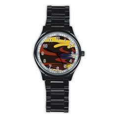 Peacock Abstract Fractal Stainless Steel Round Watch by Simbadda