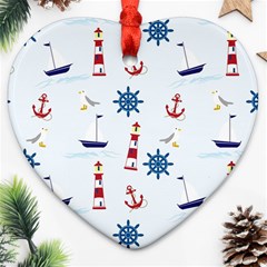 Seaside Nautical Themed Pattern Seamless Wallpaper Background Ornament (heart) by Simbadda