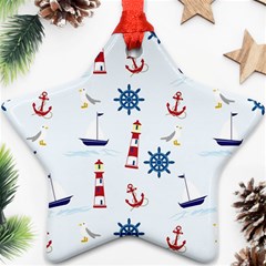 Seaside Nautical Themed Pattern Seamless Wallpaper Background Ornament (star) by Simbadda